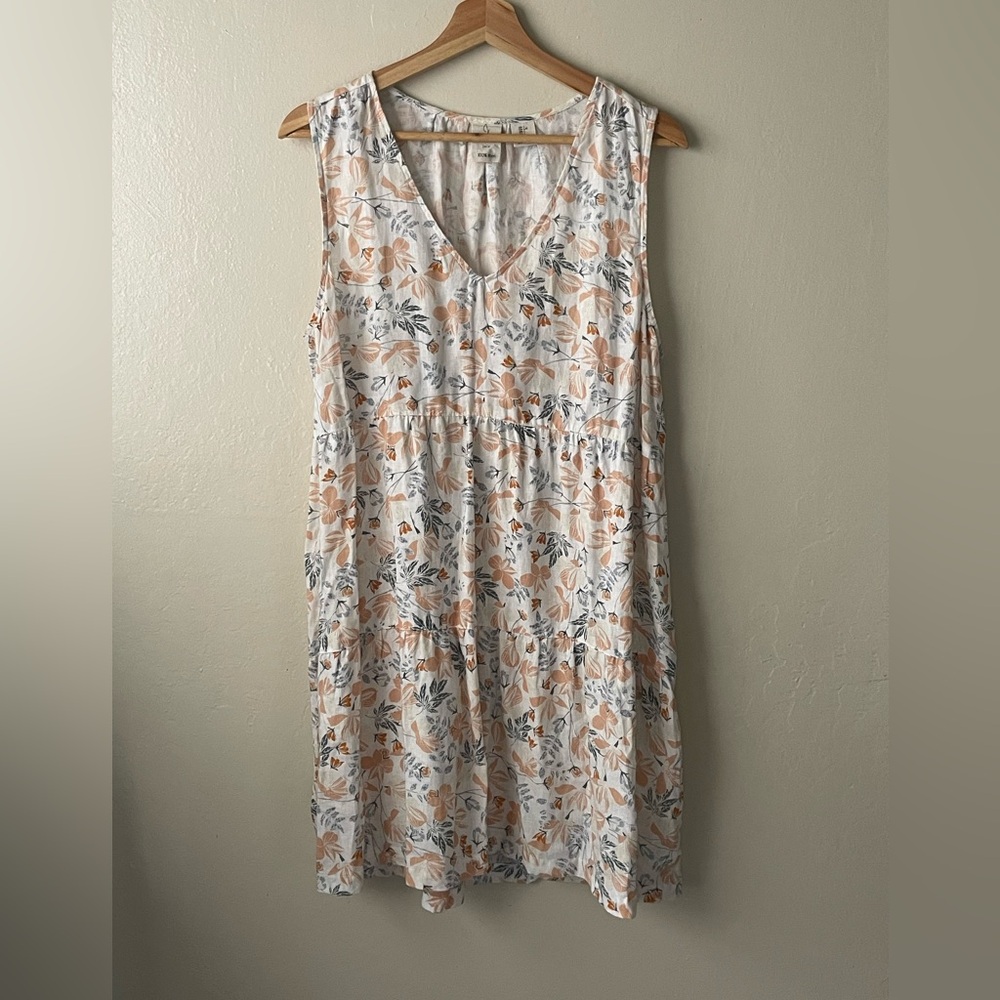 Joie Floral V-Neck Mini Dress in White, Peach & Gray